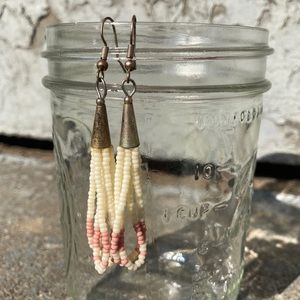 Handmade Native American Seed Bead Dangle Drop Earrings Pierced Ears